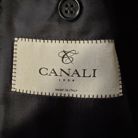 Canali Two Button Single Breasted Wool Blazer Graph Checked Blue Pockets Sz 44R - Picture 10 of 14